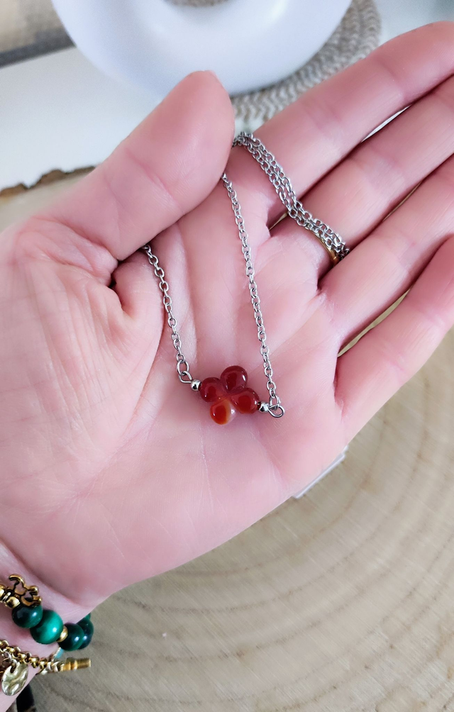 Collier Trèfle Cornaline