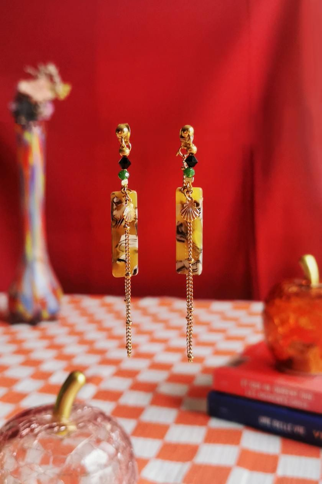 Boucles d'oreilles Jaune, Coquillage et Doré