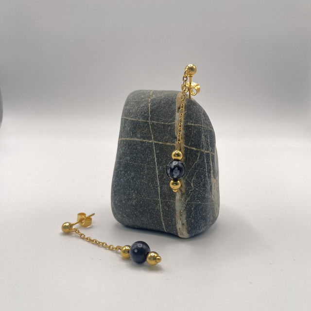 Boucles d'oreilles Paula - obsidienne mouchetée