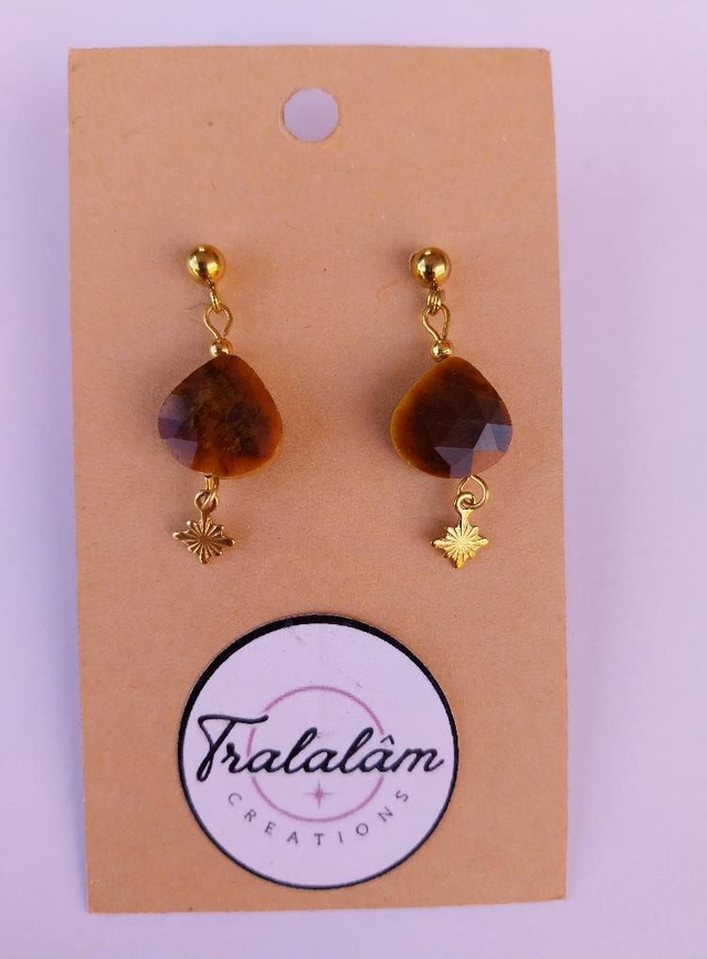 ✨ Boucles d&#039;oreilles &quot;Les Jolies Pierres&quot; Oeil de tigre et étoiles polaires ✨