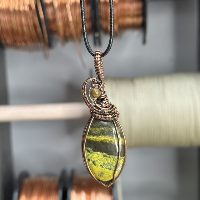 Bumblebee Jasper pure copper wrapped pendant 