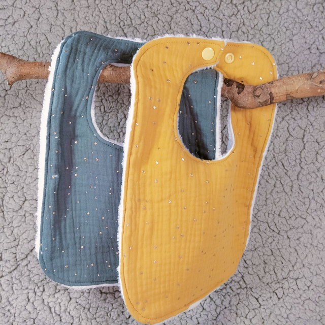 Bavoir double gaze petits pois dorés