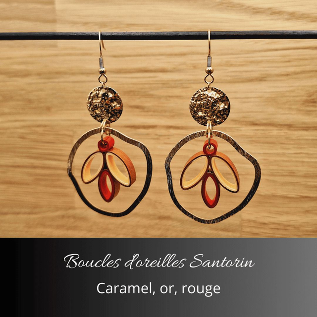 Boucles d&#039;oreilles Santorin - Caramel, or, rouge