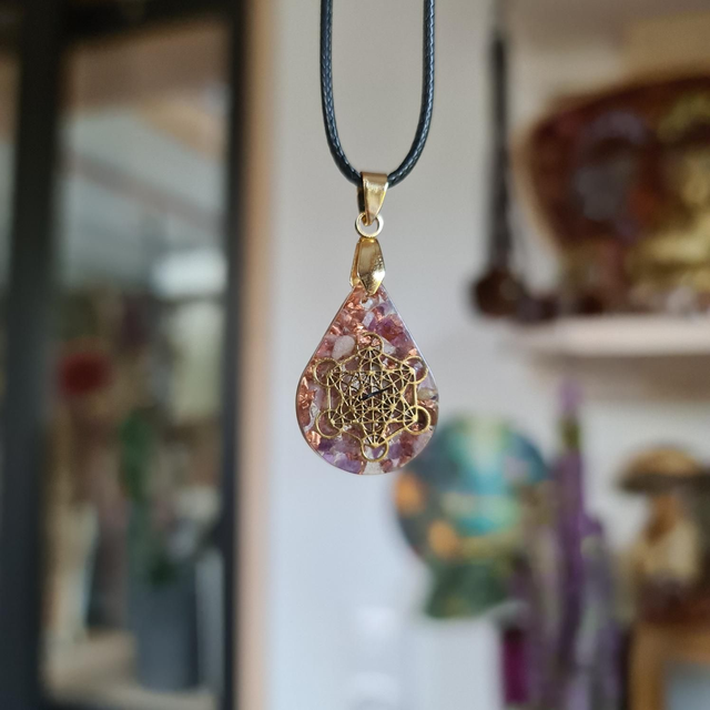 Médaillon goutte Métatron or Améthyste 