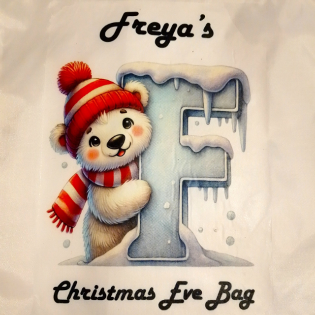 Personalised Cute Animal Letter &amp; Name Reusable White Christmas Eve Bag Any Letter &amp; Name