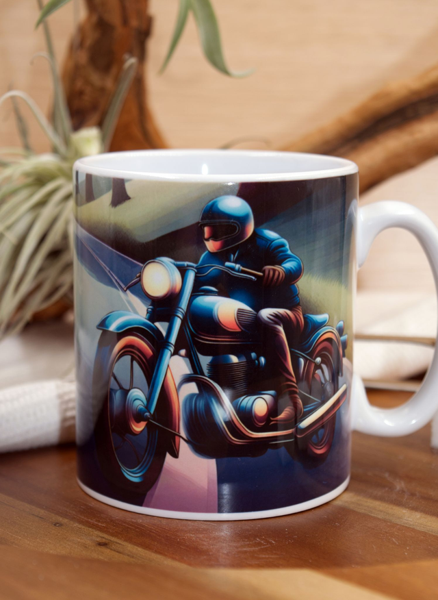 Mug: Vintage Motorbike in Countryside Design