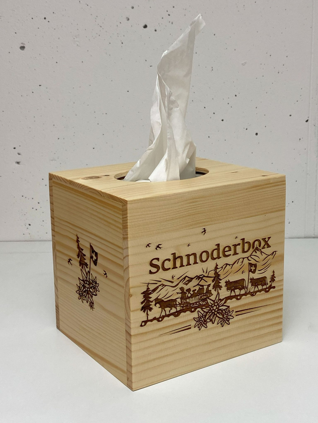 Schnoderbox Würfel: Natur Fichten / Tannenholz graviert