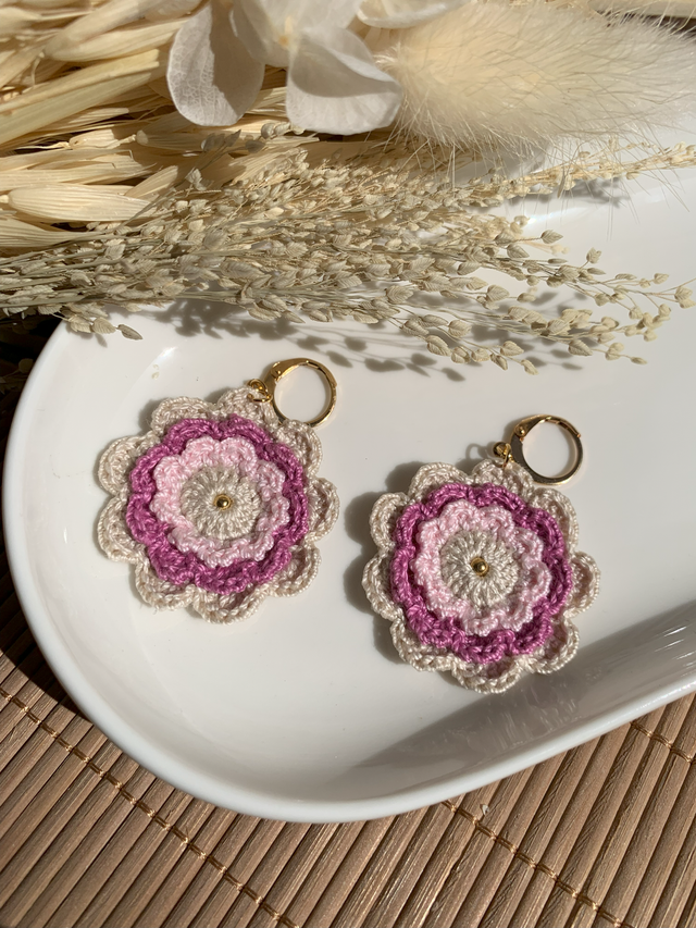 Boucles d’oreilles fleurs Corolles ~ L ~ Lin / Rose