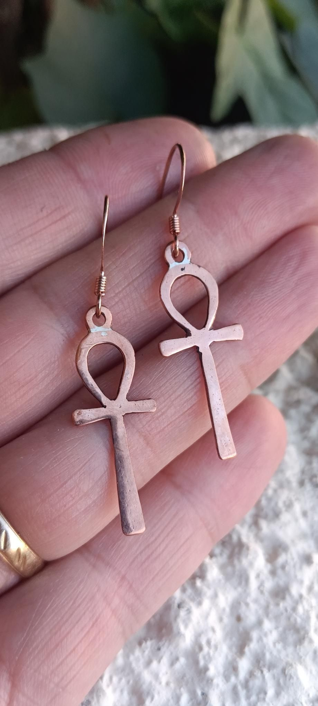 Boucles cuivre croix Ankh
