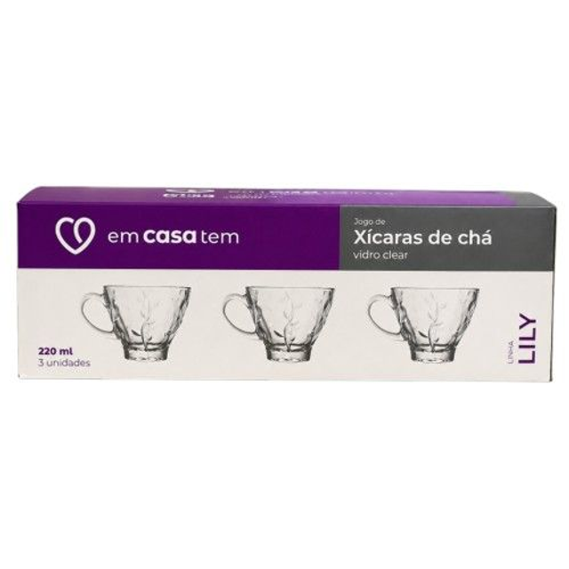 XÍCARAS CHÁ VIDRO CLEAR LILY 220ML 3PÇS 18092 INGA