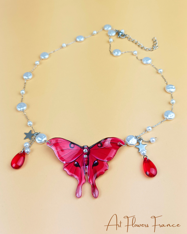 Collier Papillon Mystique rouge