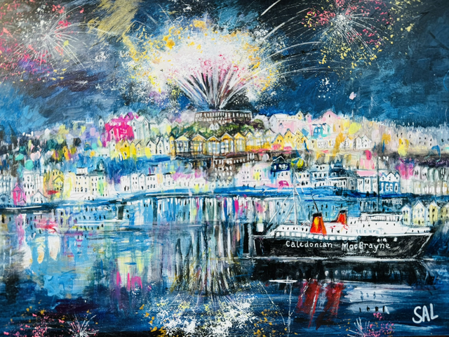 Print- Oban- Fireworks over Oban Harbour