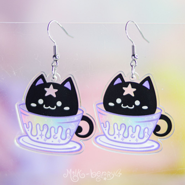 Boucles d'Oreilles Acrylique Tasse de Chat Kawaii