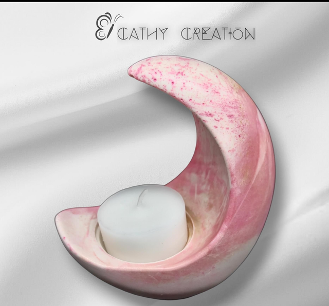 Bougeoir en aquaresine effet marbre rose et blanc 