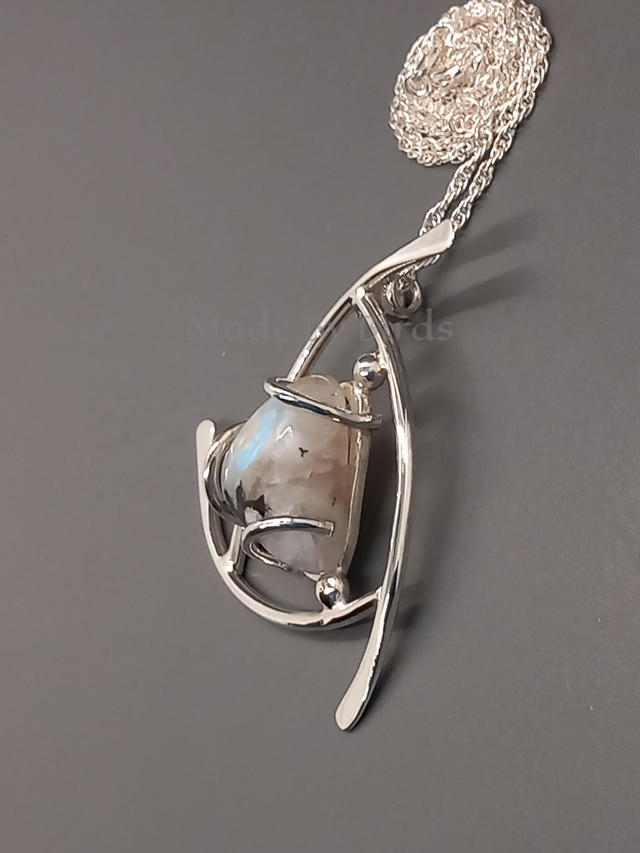 Unique Moonstone Tourmaline Sterling Silver Pendant Necklace