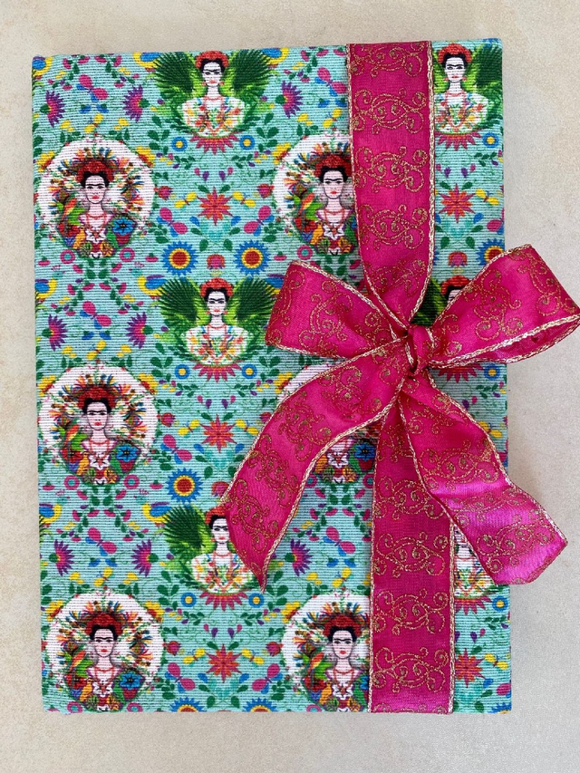 Frieda Kahlo Journal Sketchbook A5 Fabric Covered Hardback Journal with ribbon closure, Artist Watercolour Sketchbook, Unique Notebook