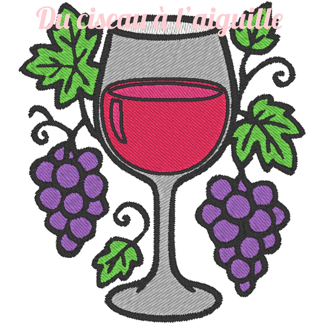 fichier broderie verre de vin - 2 Tailles / 12 Formats