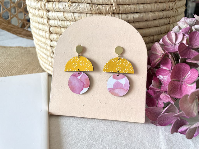 Boucles d’oreilles Demi lune et rond - Couleurs variées (doré)