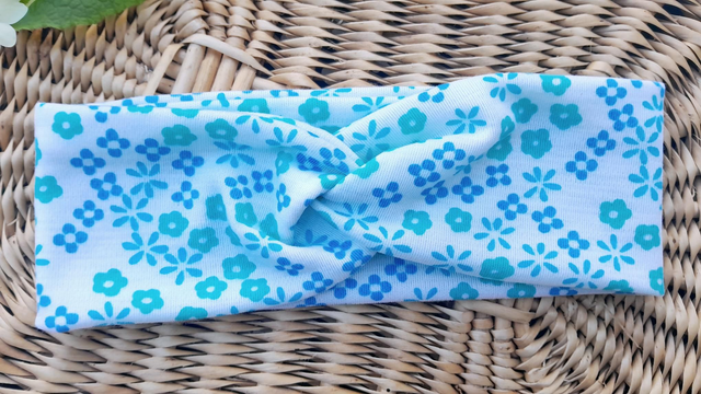 Bandeau jersey blanc/turquoise M