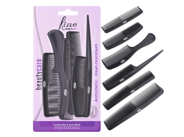 Fine Lines Set of 6 combs, Black (110-00)