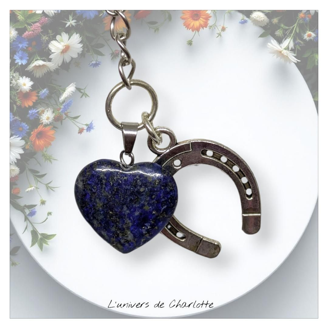 Porte-clés "Lapis lazuli" fer à cheval PC-013