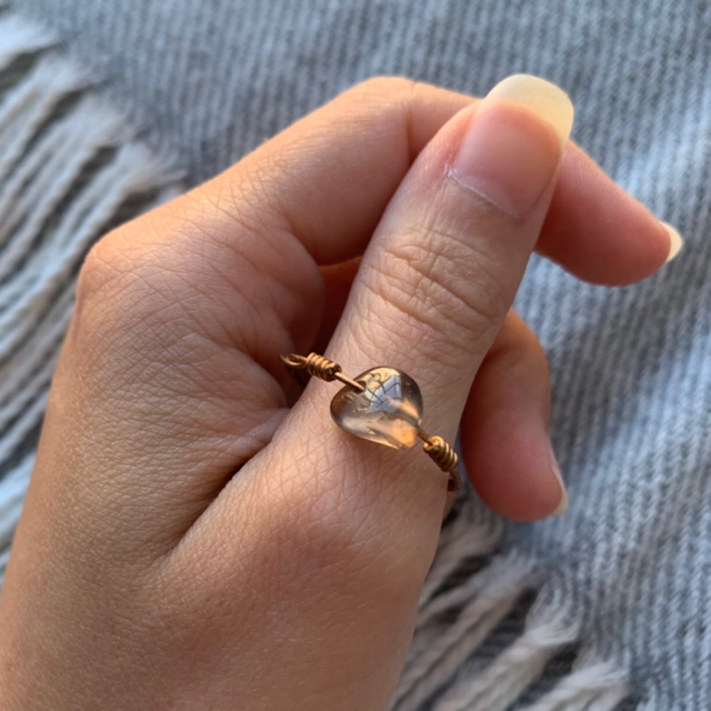 Bague Cuivre et Quartz Fumé T65