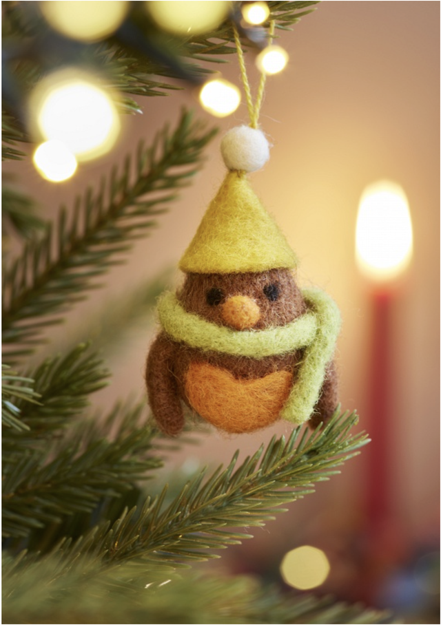 Set of 5 Hanging Felt Robin Decorations