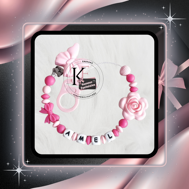 Attache-tétine Papillons et fleurs