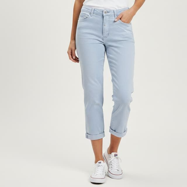 Pantacourt en Jean Bleu Clair Pastel Place du Jour – Coupe Ajustée avec Revers