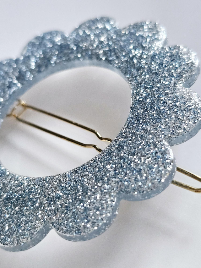 BARRETTE FLEUR BLEU GRIS