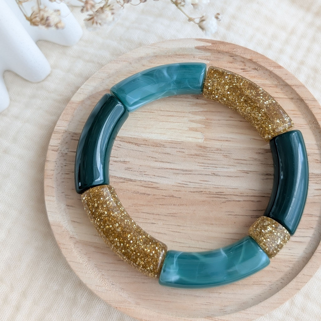 Bracelet jonc Mona vert forêt marbré glitter