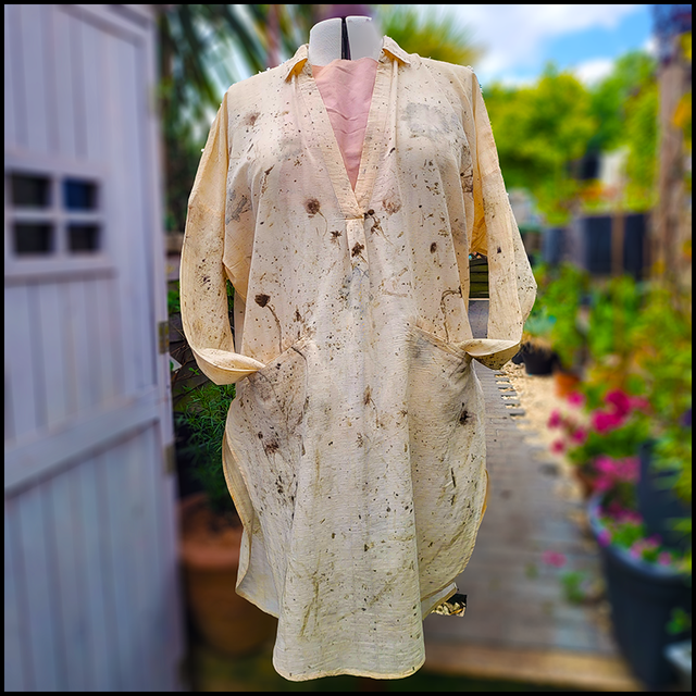 Cotton Overshirt size XL - upcycled and printed with Osteopurmum, Bidens and Wild Grasses - wrapped in an iron blanket