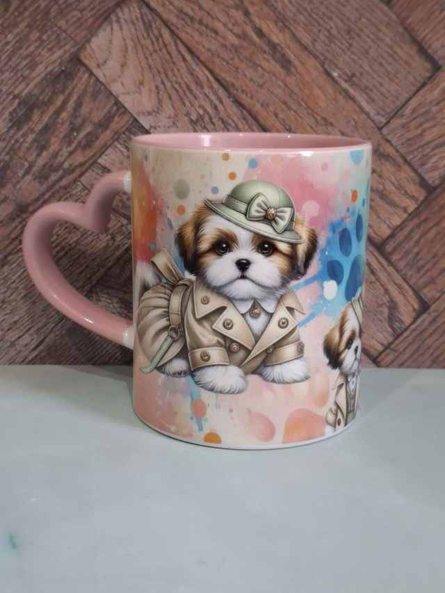 Collection Coloré Mug cœur rose shitzu