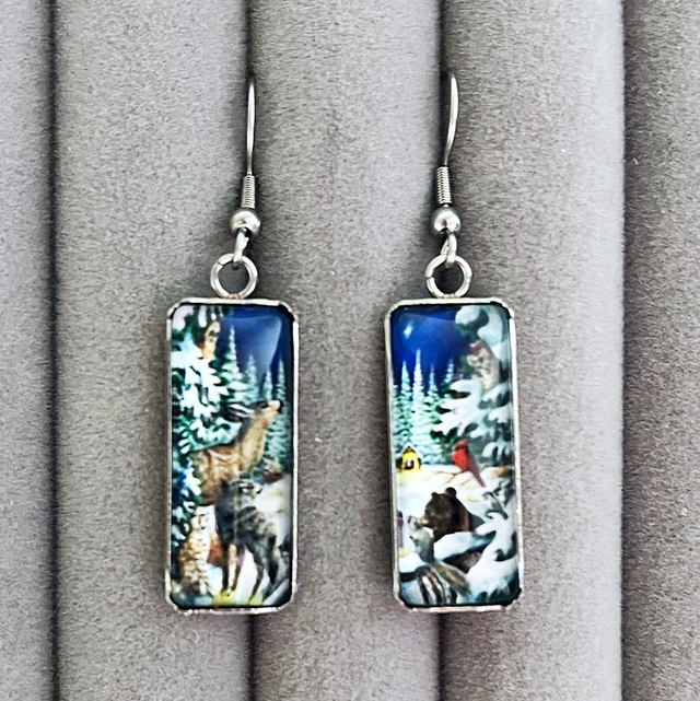 Snowy Animal Scene Drop Earrings