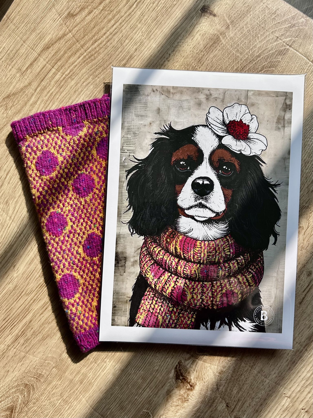 King Charles Cavalier Dog In Floral Mixed Media Art Print A4