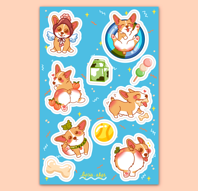 Corgi - planche de stickers