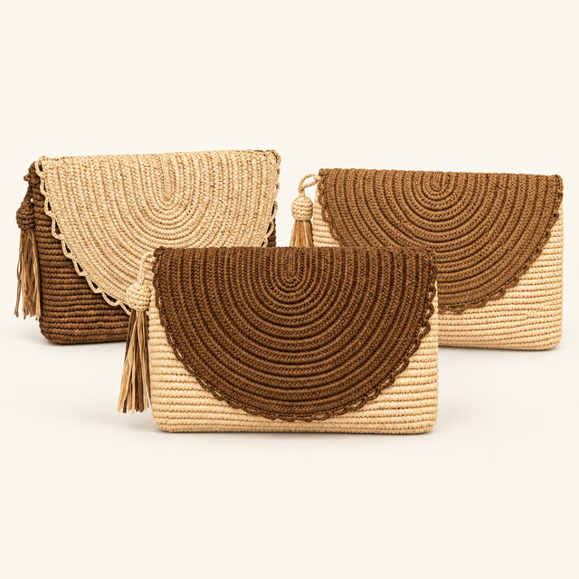 Pochette bicolore en raphia de Madagascar