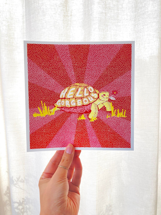 20 x 20 cm Riso Print - Hello Gorgeous Turtle, 2 colours