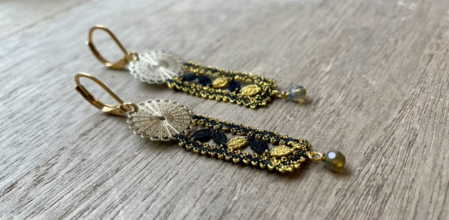 Boucles d'oreilles cartouche noir et or