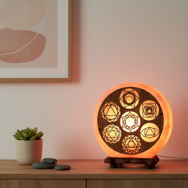Lampe de Sel d&#039;Himalaya rose à frame -  7 Chakras