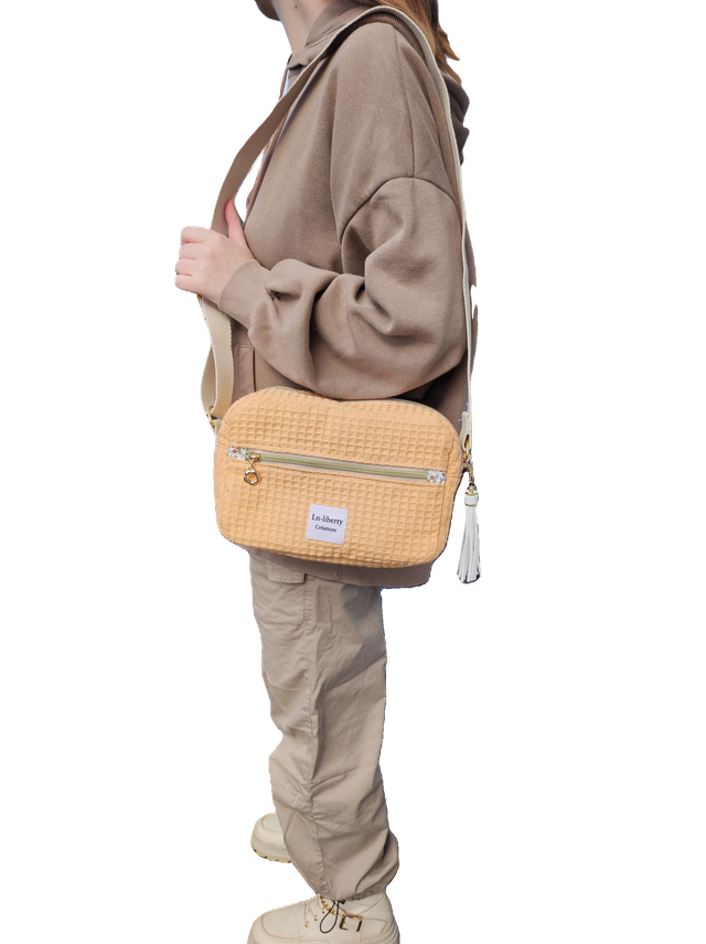 Sac bandoulière nid d&#039;abeille melon