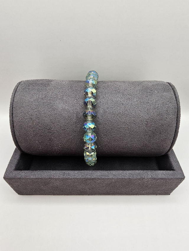 Iridescent Green Faceted Glass Bead Bracelet.