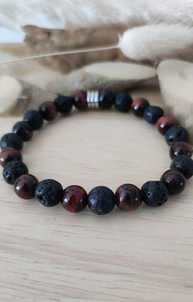 Bracelet "Protection" Oeil de taureau et Pierre de lave