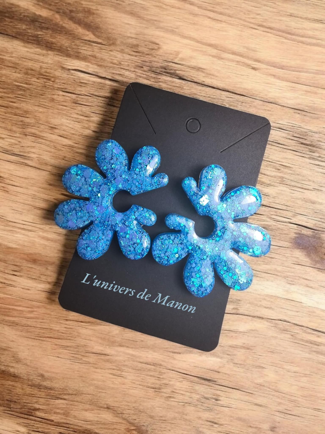 Boucles d&#039;oreilles &quot; Julia &quot;  en résine et paillettes pour femme, tendance 