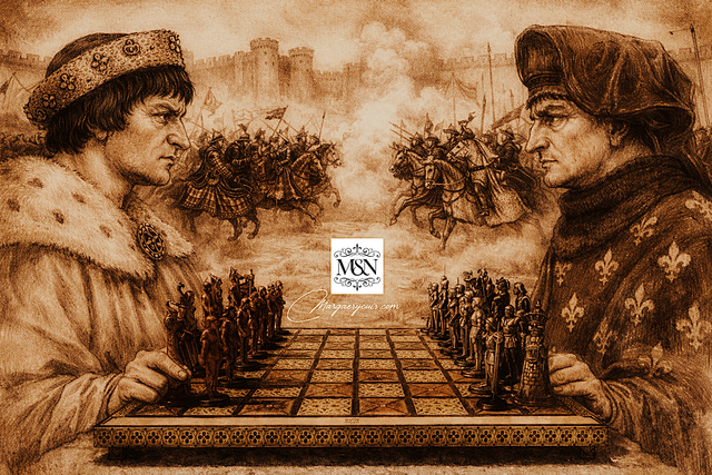 Jeu d'échecs médiéval XVème siècle en cuir repoussé doré