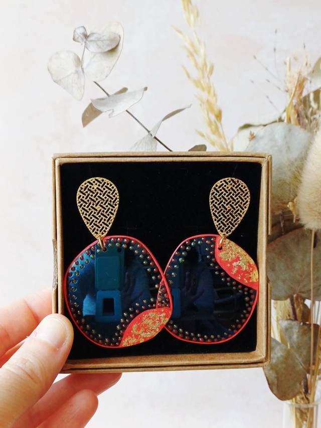 " Rubis " Boucles d'oreilles verres de lunettes