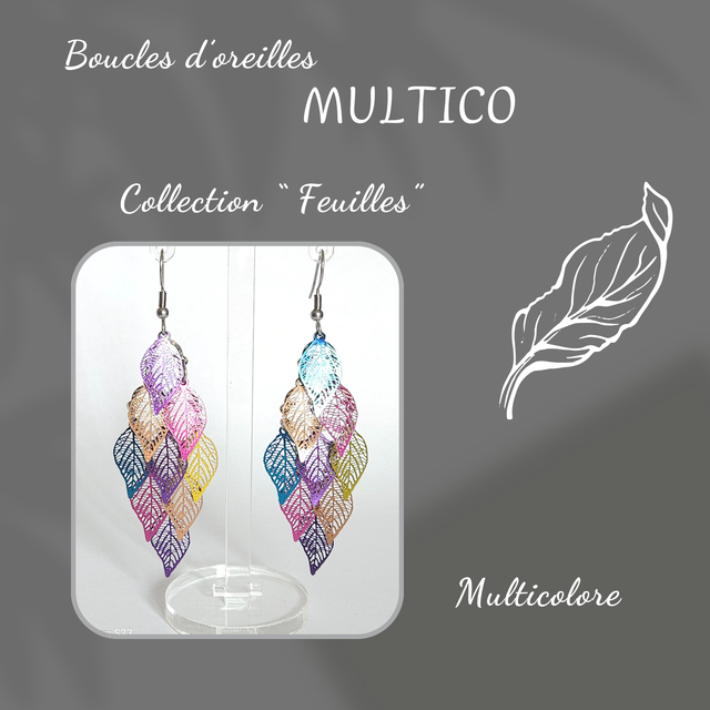 Boucles d&#039;oreilles MULTICO - Collection Feuilles - Multicore