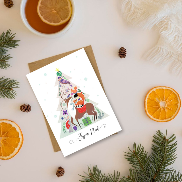 Carte de Voeux "L'arbre de Noël" avec enveloppe dorée