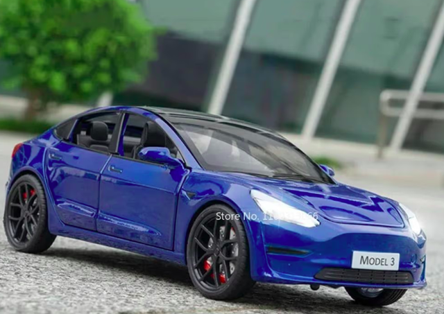 DieCast model auto metaal Tesla Model 3 blauw (1:24)