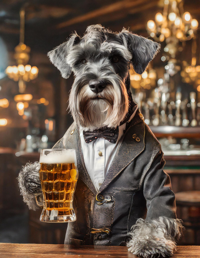 Schnauzer at the Bar Framed Canvas